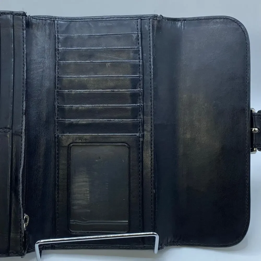 Y2K‎ Coach Soho Buckle Front Black Signature Canvas Wallet Trifold Authentic